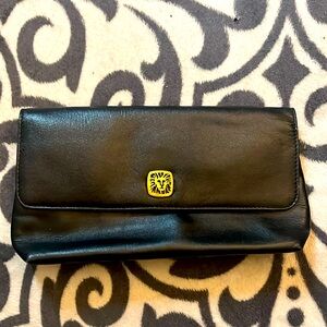 Vintage Anne Klein Black Genuine Leather Tri-Fold Clutch/Wallet